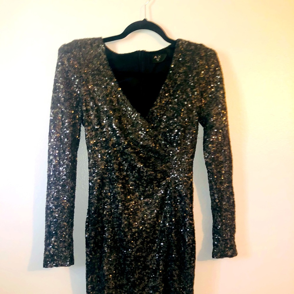 Sequin Black long sleeve mini-dress